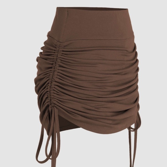 CIDER • Brown Ruched Drawstring Mini Skort Skirt - Picture 6 of 9